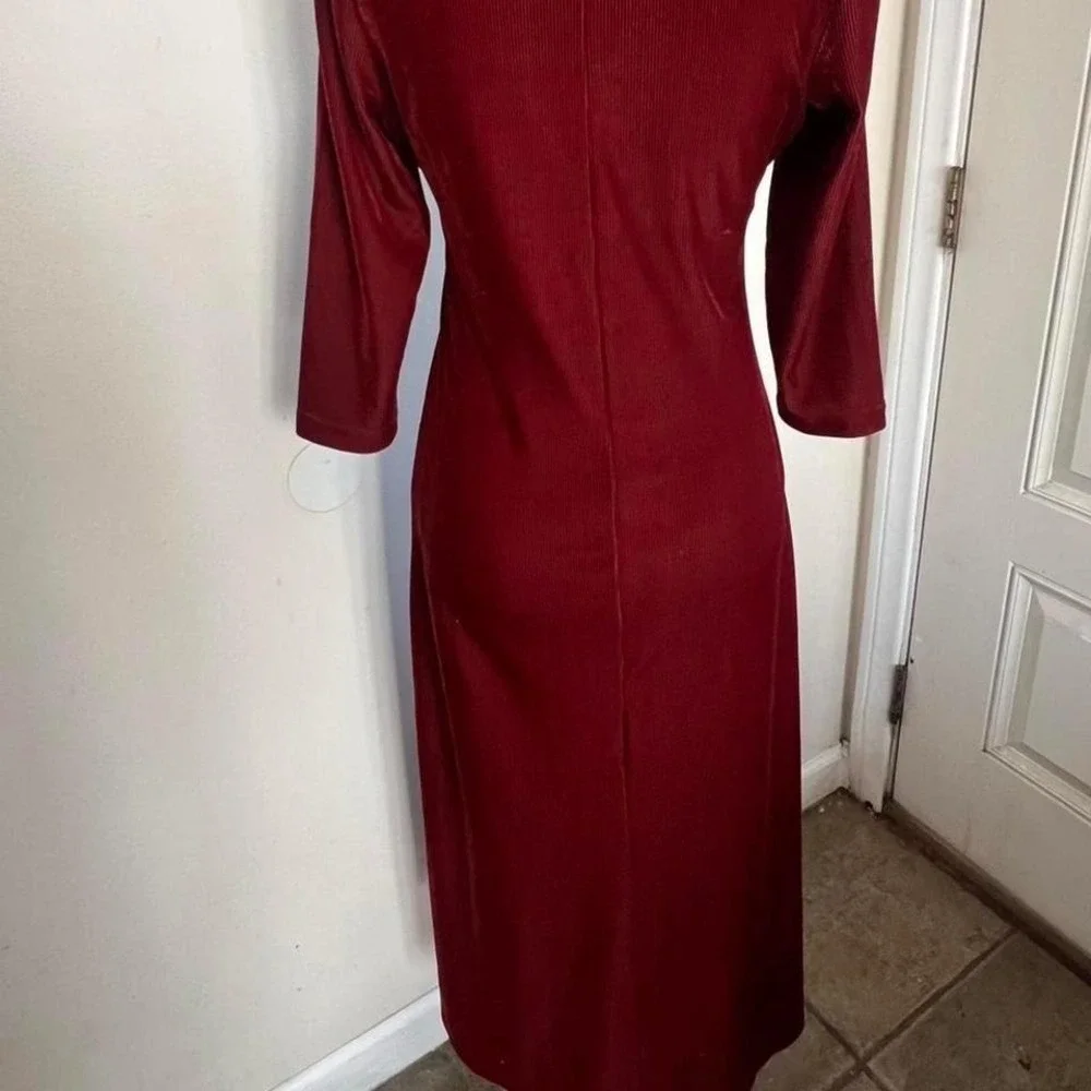 Coldwater Creek Burgundy Ribbed Velvet V-Neck Maxi‎ Dress PXS Red 3/4 Sleeve
